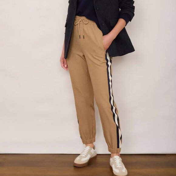 Wyse London Anya Cuffed Joggers $280 Tan Side Stripe Pants Stretch Size Small 2R